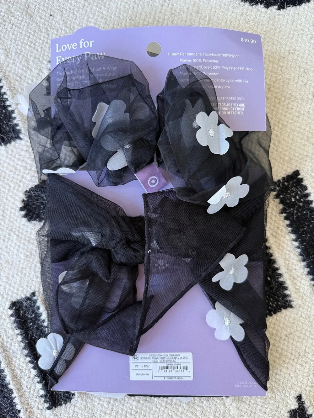 The Cuddle Collab Black Floral Hair Twister & Pet Bandana Set